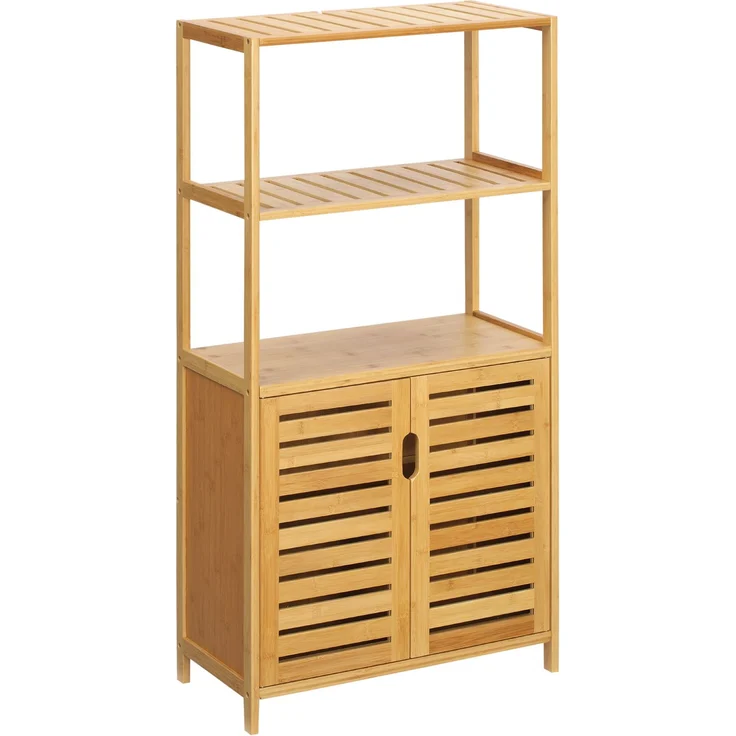 MELAYR, Badezimmerschrank, Badezimmerkommode mit Lamellentüren, Badregal, Bambusholz, Naturholz, 60 x 30 x 120 cm – Bild 2
