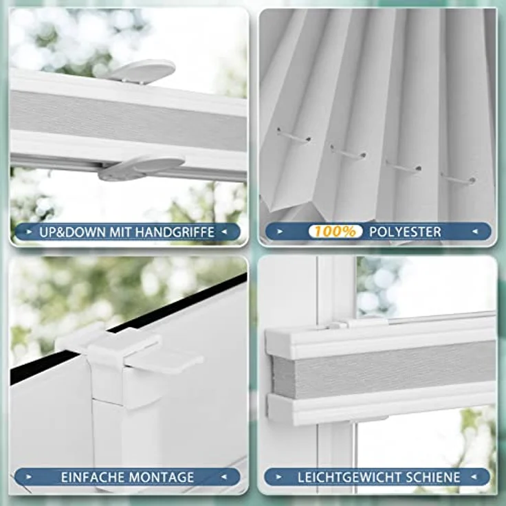 Sanfree Plisseerollo Klemmfix B40 x H100cm, hellgrau, ohne Bohren, blickdicht und lichtdurchlässig, inkl. Klemmträger, für Fenster & Tür – Bild 3
