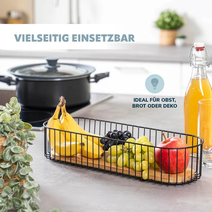 eluno Obstschale Drahtschale mit Bambusboden, langer Korb für Baguette, (kein Set) – Bild 5