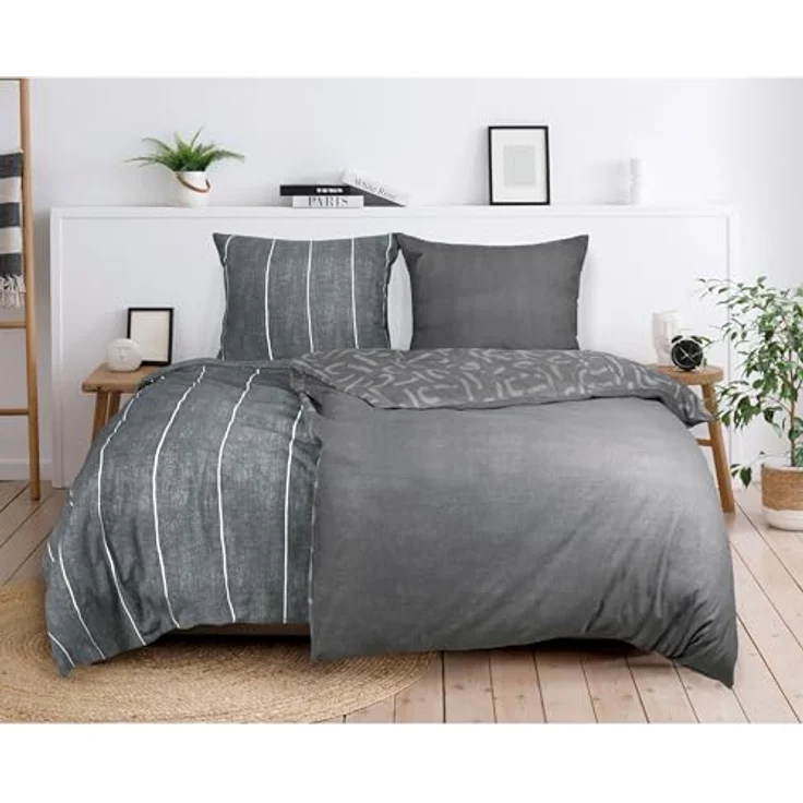 Esprit Bettwäsche FLANELL Winter Bettwäsche, Baumwolle, 1 teilig, 135 x 200 cm in Grau – Bild 3