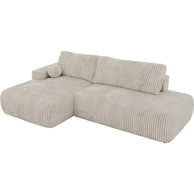 Ecksofa TAREN L mit Schlaffunktion, Bettkasten, DL-Mechanismus, Wellenfederung und freistehendem, Sofa mit Stauraum - Beige Cord - Links – Bild 11