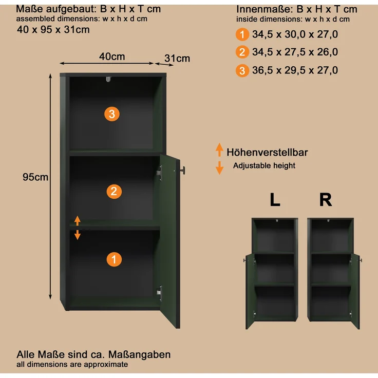 Badezimmer Kommode Bliss in grün 40 x 95 cm – Bild 7