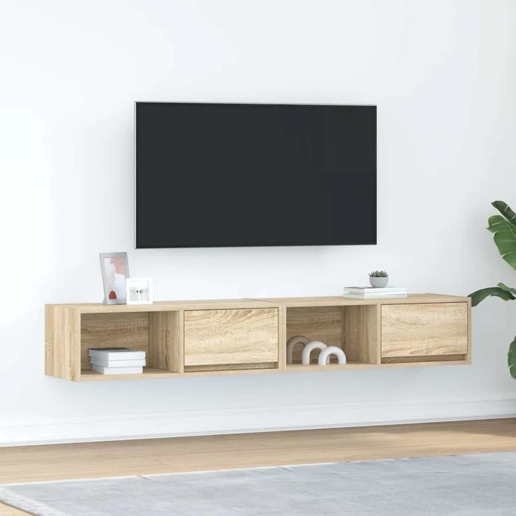 2 pcs TV-Schrank, Lowboard TV Sonoma-Eiche 80x31x25,5 cm Holzwerkstoff – Bild 1