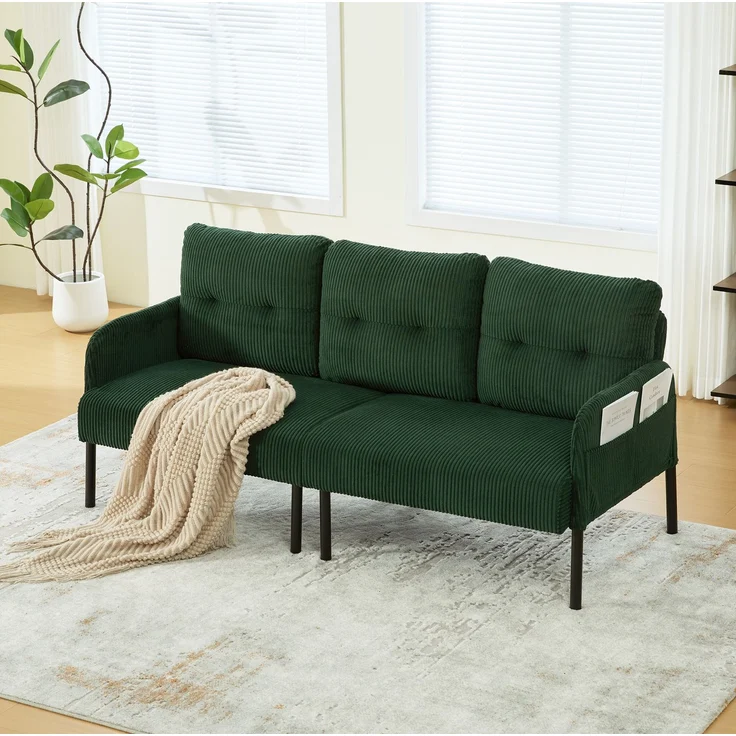 DESVIAE Sofa 3-Sitzer mit Seitentasche 171x72x80 cm Cord Smaragdgrün – Bild 2