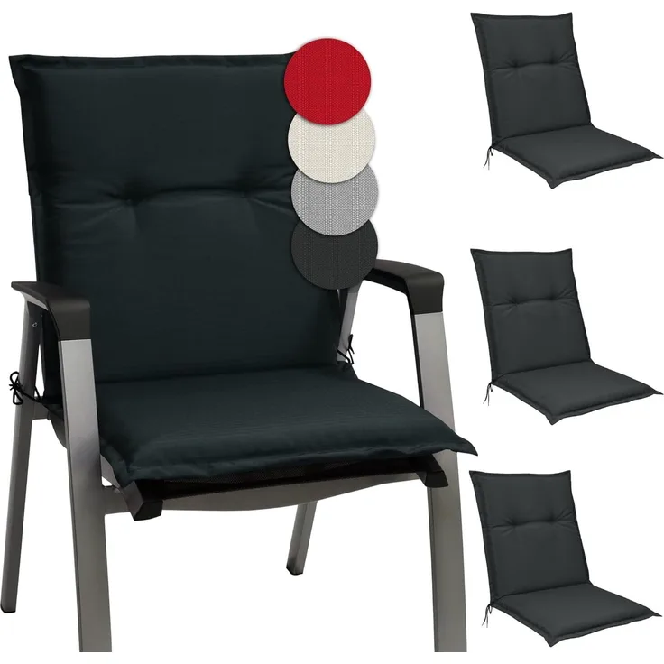 Beautissu 4er Set Niedriglehner Auflage Base NL 100 x 50 x 6 cm Graphitgrau
