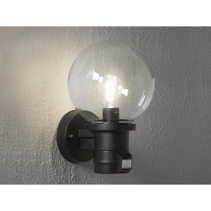 KONSTSMIDE No. 7321-750 Aussenwandleuchte Nemi mit Bewegungsmelder E27 Schwarz Acrylglas