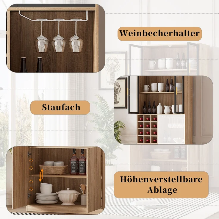 Badezimmerschrank,Spirituosenschrank,Vitrine Vitrinenschrank mit Glastüren und Beleuchtung 180 CM--Natürlich2--80x40x180cm--YOUDENOVA – Bild 8