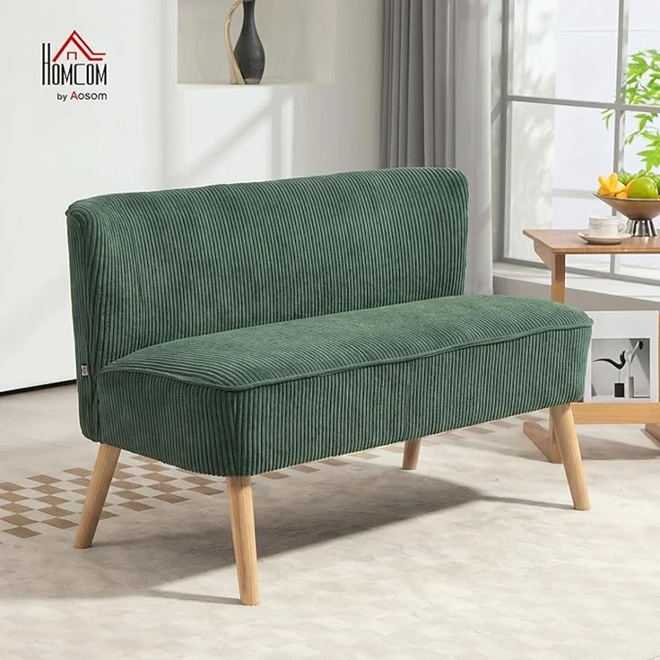 HOMCOM Polstersofa 2-Sitzer, mit Holzbeinen und Cord-Optik, Grün, 117 x 56,5 x 77 cm – Bild 3