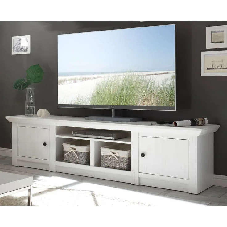 TV-Lowboard Hooge in Pinie weiß 194 x 51 cm