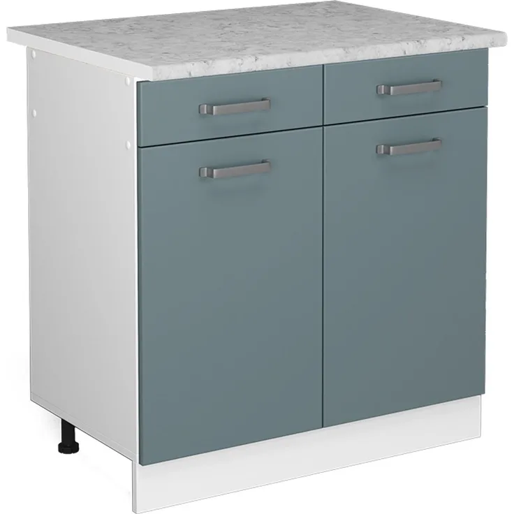 Küchenunterschrank R-Line Blau-Grau 80 cm , AP Marmor Vicco