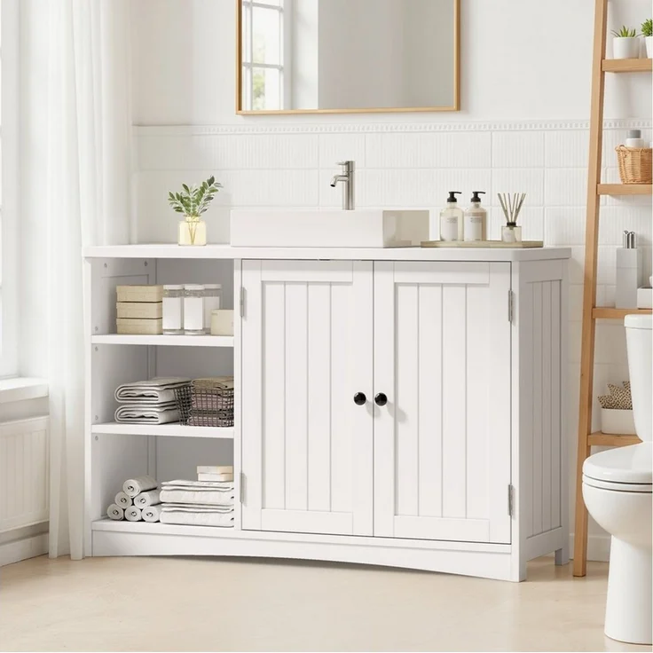 Blishom Waschbeckenunterschrank Waschbeckenunterschrank mit Siphonausschnitt, verstellbarem Boden Waschbeckenunterschrank, Unterschrank, Badmöbel, Badezimmer‑Schrank – Bild 3