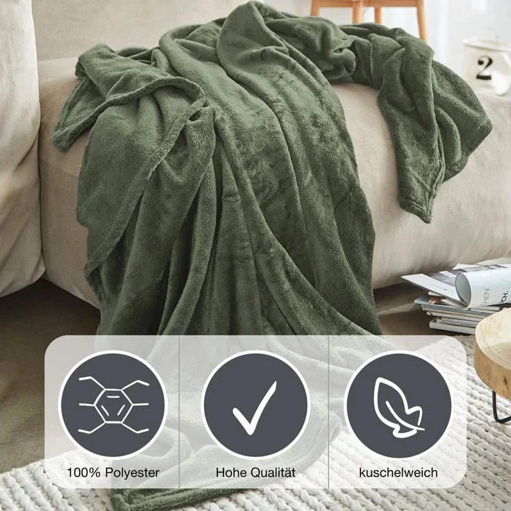 Wohndecke Uni Fleecedecke Olbia, IBENA, einfarbig schick, Kuscheldecke – Bild 2