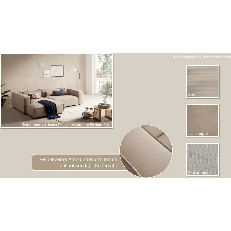 LeGer Home by Lena Gercke Ecksofa PIARA XXL, L-Form, Schlaffunktion, Cord, Leinenoptik o. Strukturstoff, Hocker stellbar zum Schlafsofa (Krokodilverbinder), tiefe Sitzfläche – Bild 2