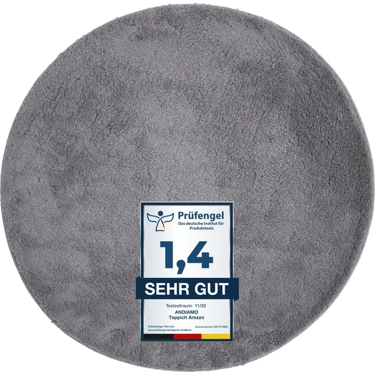 andiamo Teppich Arezzo für Wohnzimmer Esszimmer pflegeleichter eleganter gemütlicher Teppich einfarbig 67 cm rund anthrazit