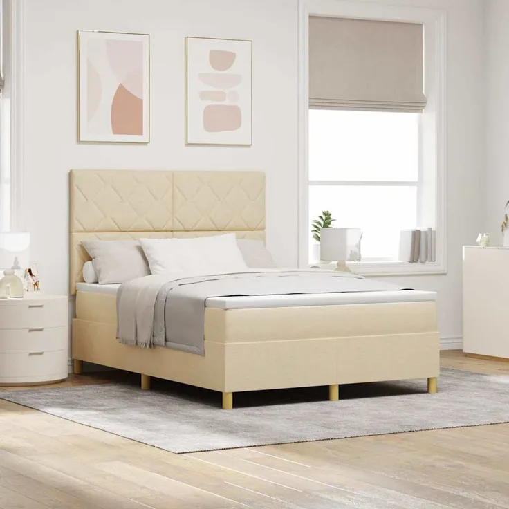 vidaXL LED Boxspringbett mit Kopfteil Creme 140 x 190 cm Stoff 3343178