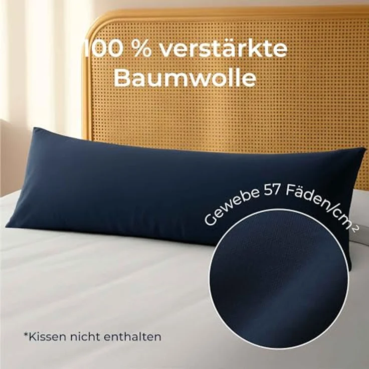 Kissenbezug 40x145 Baumwolle Renforcé (2er-Set) - Dunkelblau - Dicht gewebt mit 57 Fäden/cm² - Kissenbezug 40x145 cm - Oeko Tex Zertifiziert - Dreamzie – Bild 4
