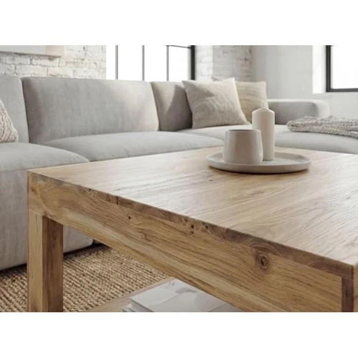 FINEBUY Couchtisch FB116674 Akazie Massivholz 60cm Wohnzimmertisch Beistelltisch Tisch (Quadratisches Designobjekt mit offener Form), Komplett aus massivem Akazienholz gefertigt – Bild 6