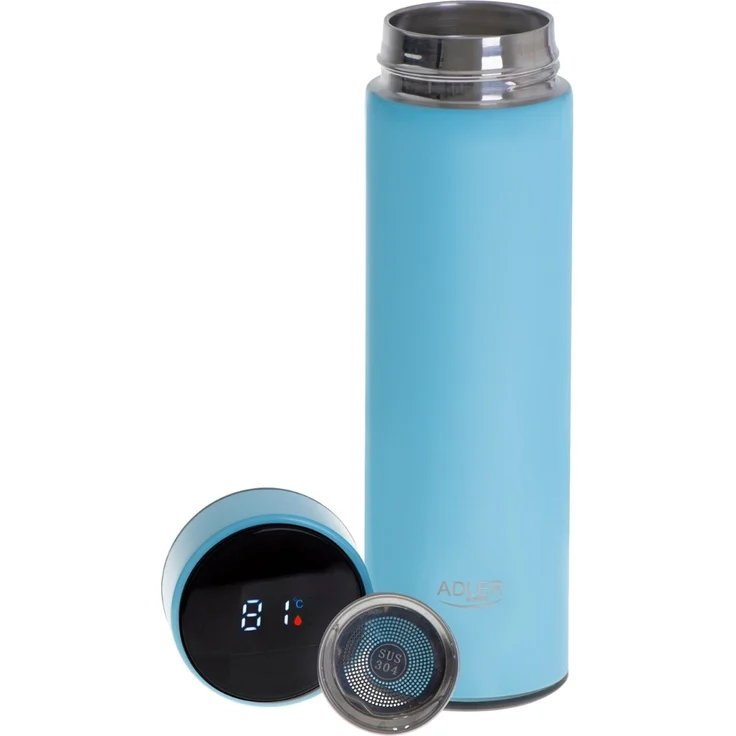 Adler AD 4506 Edelstahl Trinkflasche 473 ml mit Vakuumisolierung und Sensor Blau – Bild 1