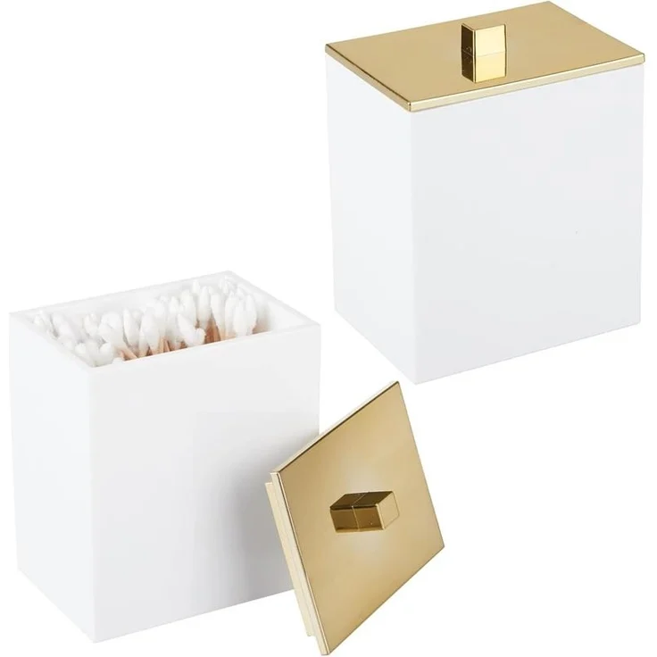 mDesign Kosmetikbehälter Wattepads Wattestäbchen Badzubehör 2er Set Weiß / Gold – Bild 6