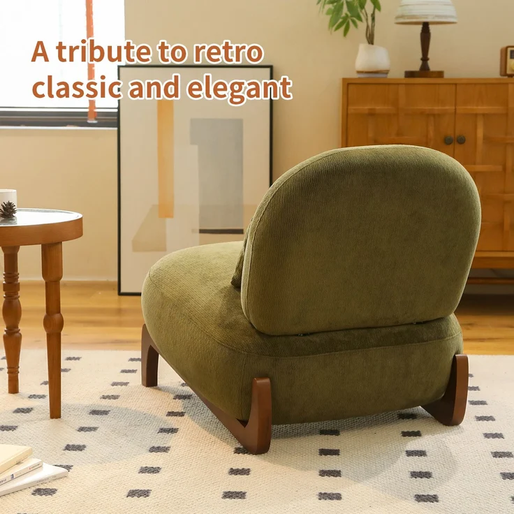 LVHOM Sessel Velvet Glamour mit Holzgestell, Loungesessel mit Kissen, Polstersessel für Wohnzimmer & Schlafzimmer, Skandi-Design, Grün – Bild 8