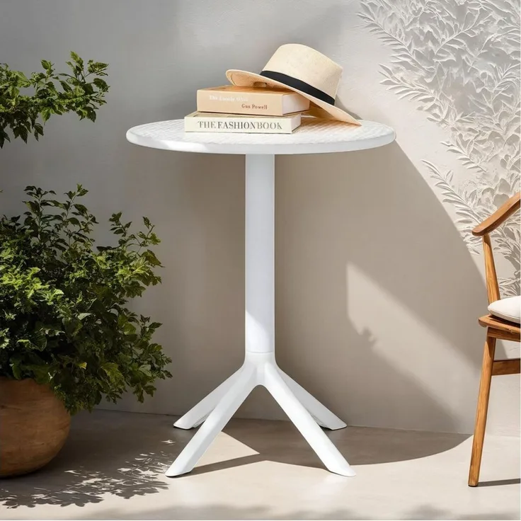 IDIMEX Gartentisch LUZ, runder Balkontisch 60cm, kleiner Outdoor Tisch aus Polypropylen weiß