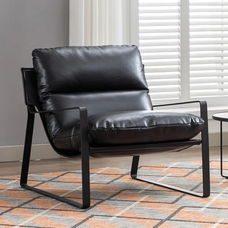 WAHSON OFFICE CHAIRS Loungesessel Moderner PU-Leder/ Chenille Ohrensessel mit Armlehnen für Wohnzimmer