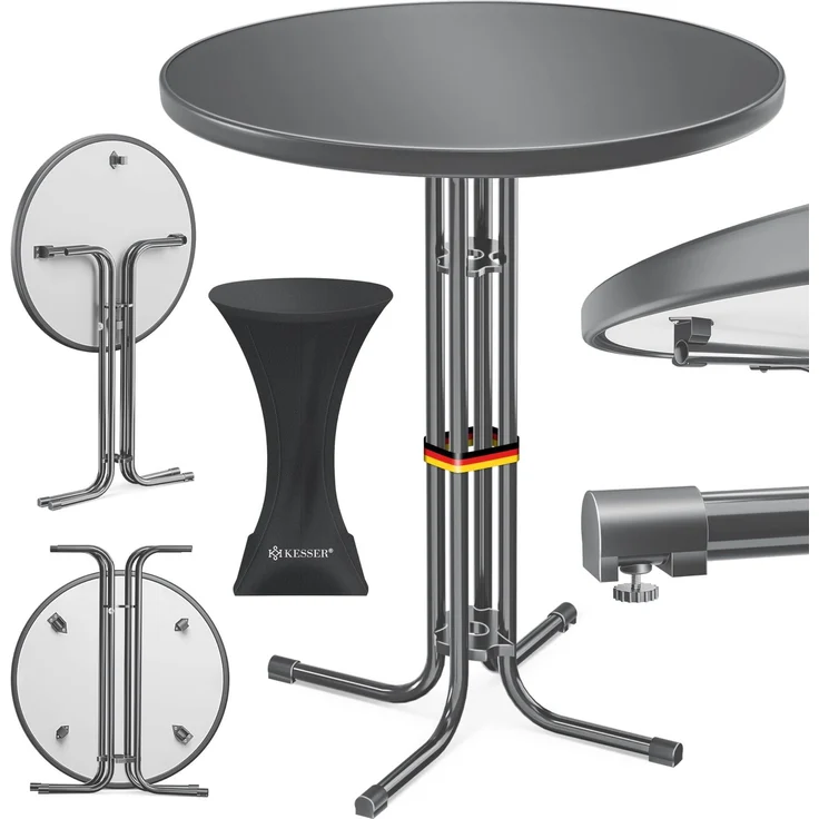 KESSER® Gastro Stehtisch klappbar Bistrotisch | Pulverbeschichtete Edelstahlplatte | höhenverstellbare Füße | Partytisch Tisch Ø 80cm | In- & Outdoor | Empfangstisch Husse | Klapptisch Anthrazit
