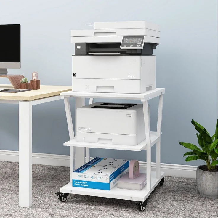 PUNCIA Druckertisch 3 Schichten 50x50cm Heim Büro mit Raddrucker Aufbewahrungshalter Tisch (1-St), 4-stufig höhenverstellbare Mittelebene, 140 kg Tragkraft – Bild 4