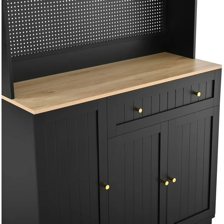 ZUBALIYA Vitrinenschrank mit Tür / Küchenschrank, mit verstellbaren Einlegeböden und lochblech, Schwarz, 103.5 x 40 x 180 cm, fürs Kinderzimmer, mit Schubladen, mit Stauraum – Bild 19