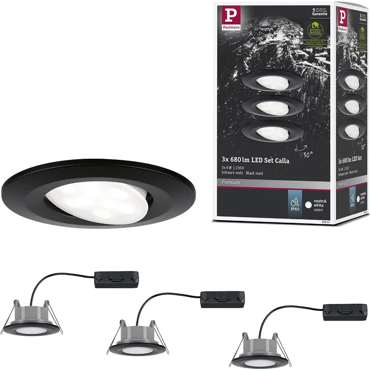 Paulmann No. 99991 Einbauleuchte LED Calla IP65 rund 3er-Set 4000K schwarz