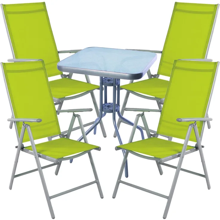 Bistro Sitzgarnitur Bistrogarnitur 5-teilig Silbergrau/Lime