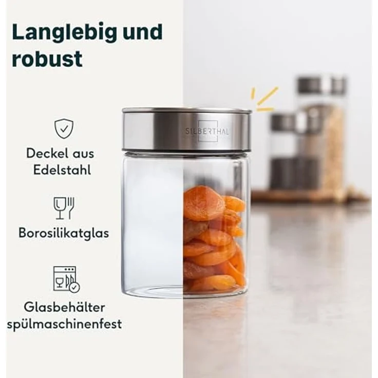 SILBERTHAL Vorratsglas 700 ml, Vorratsdose mit Klickdeckel, Glas, Edelstahl, (Einzeln, 1-tlg), Luftdicht & Mottensicher – Bild 4