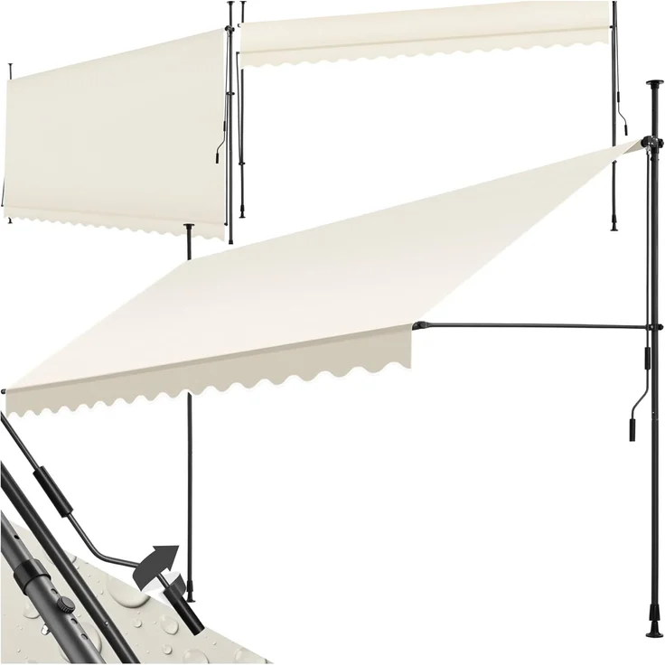 tectake® Klemmmarkise mit Handkurbel, Balkon Markise ohne Bohren, Markise höhenverstellbar, UV-beständig, wasserabweisend, Terrassenüberdachung, Sonnenschutz Terrasse & Balkon, Breite 400 cm - beige – Bild 1