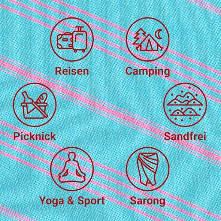 LeStoff Hamamtuch Aqua-Pink, 100% Bio-Baumwolle, 95 x 180 cm, schnelltrocknend und saugstark, leicht und kompakt, sandfrei, vielseitig als Strand- und Reisehandtuch – Bild 4
