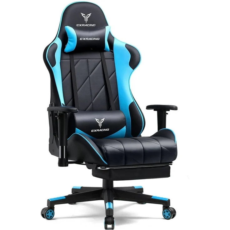 GTPLAYER Gaming Stuhl, Gamer Stuhl, Atmungsaktiver Bürostuhl aus Hochwertigem Stoff, Ergonomischer PC-Stuhl, Verstellbarer und Drehbarer Schreibtischstuhl mit Fußstütze schwarz – Bild 1