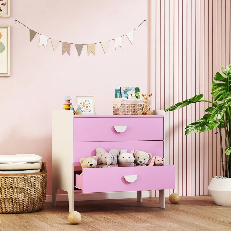 AIYAPLAY Kinderkommode, MDF, Rosa, 60L x 40B x 60H cm – Bild 2