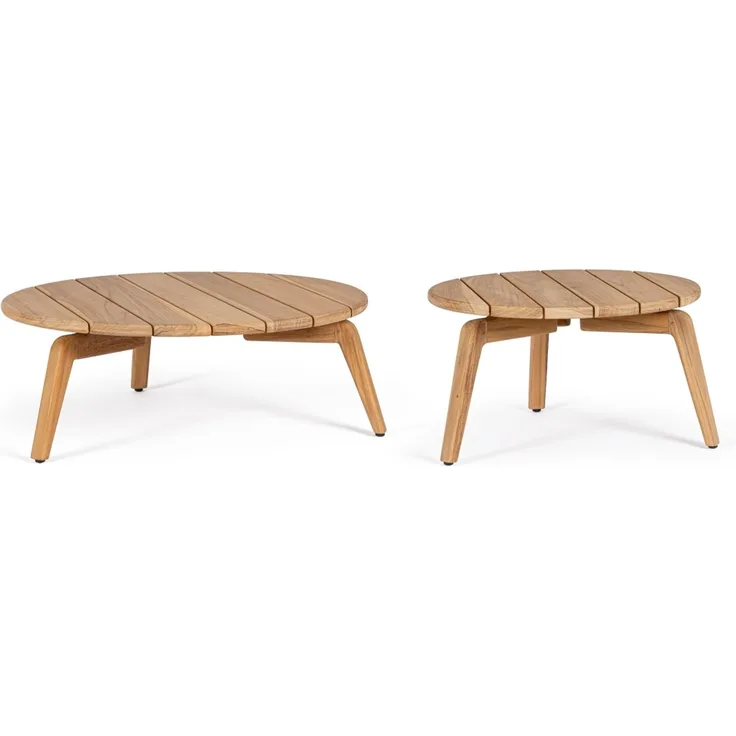Gartencouchtisch-Set Airalu aus Teakholz, skandinavisch, rund, Natur, 2er-Set Ø 60/80 cm