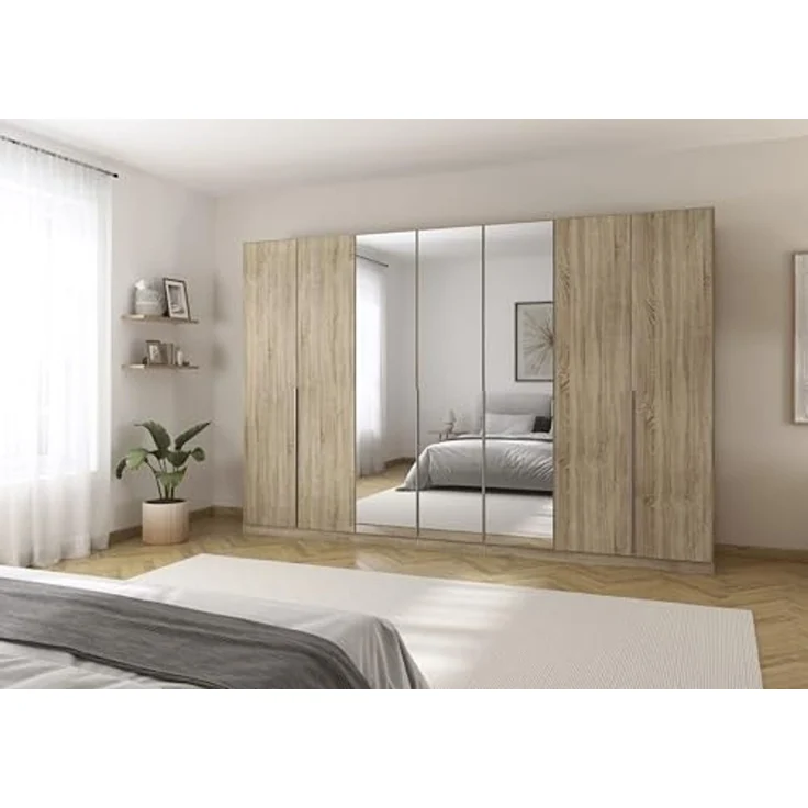 Rauch Möbel Alabama, Kleiderschrank für Schlafzimmer, Kinderzimmer, Wohnzimmer, Garderobe, Flur, 7-türig, Spiegel, mit Zubehör Premium, Farbe Eiche Sonoma, Holz, Breite 315 cm – Bild 2