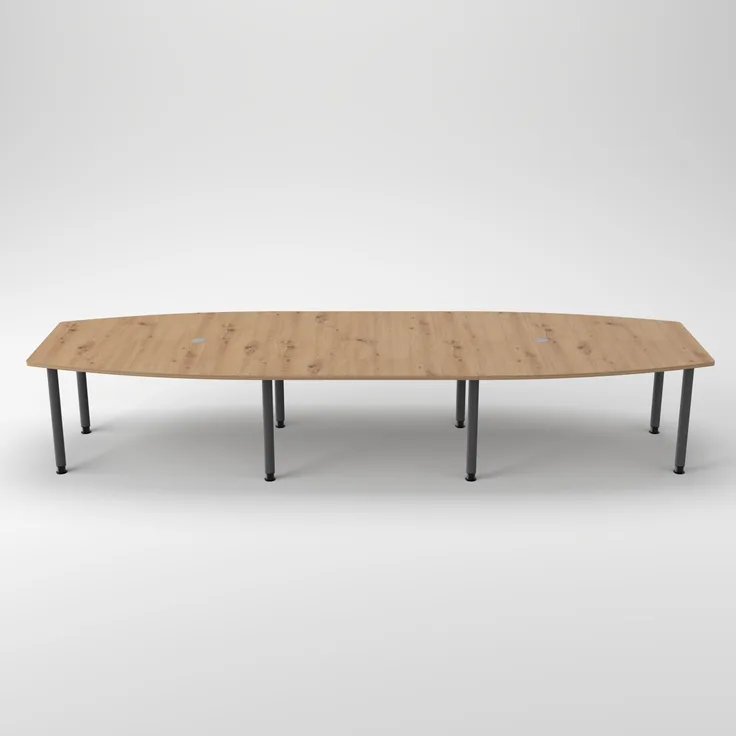 Rheinland Möbel Konferenztisch KONTI 400x130 cm – ovaler Besprechungstisch in Asteiche mit graphitfarbenen Rundrohrfüßen & 2 Kabelauslässen, erweiterbarer Meetingtisch für 12–14 Personen, moderner XXL-Tisch fürs Büro