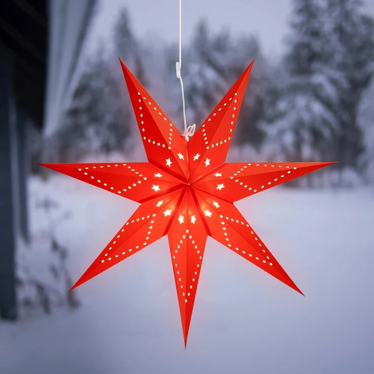SALCAR LED Papierstern Weihnachten mit Beleuchtung, 3D Leuchtstern Fenster zum Aufhängen, 75cm Adventsstern mit E14 Lampe, LED Stern Weihnachtsdeko, Rot – Bild 1