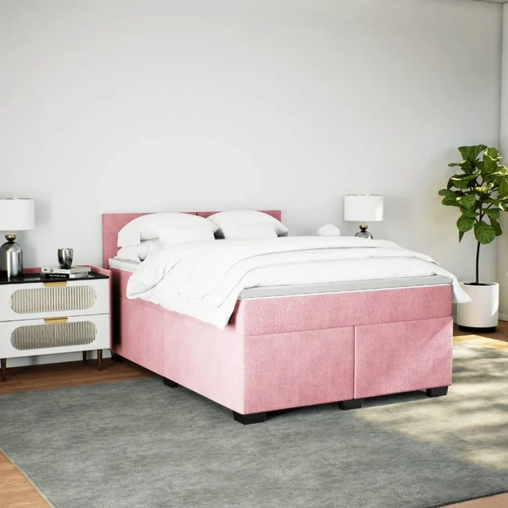 vidaXL Boxspringbett mit Matratze Rosa 140x190 cm Samt 3288605 – Bild 4
