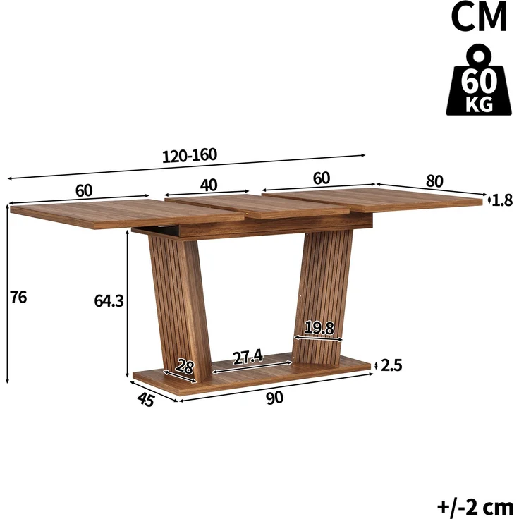 JARDJ Ausziehbarer Esstisch Modern, Massivholz Optik Tisch, Stabiler Sockel mit Verstellbaren Anti-Rutsch-Füßen, Flexibler Esszimmertisch für Kleine Räume und Küche, Dunkelbraun – Bild 6