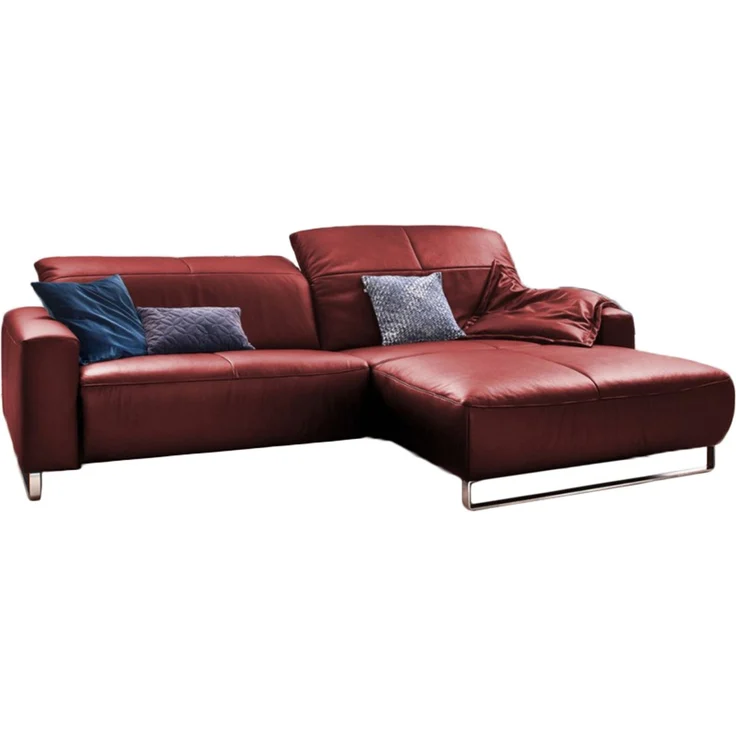 KAWOLA Sofa YORK Leder Life-line cherry Recamiere rechts Fuß Metall Chrom matt 85 x 180 x 284 cm – Bild 2