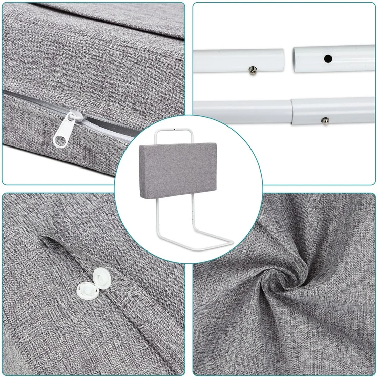 Eikuavons 4x Bettgitter 50cm Leinenfarbe, Bettschutzgitter Set, 5-Loch höhenverstellbar, Rausfallschutz Kinderbettgitter für Babybett & Familienbett, Perlbaumwolle, Leinenfarbe – Bild 7