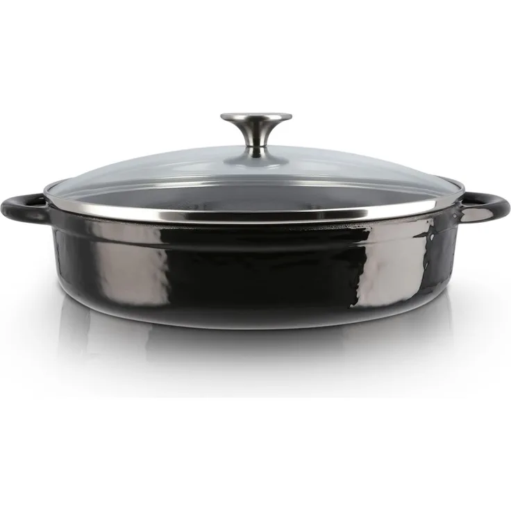 MEISTERKOCH Premium Servierpfanne | 28 cm, 3,5 l Volumen | Profi-Pfanne aus emailliertem Gusseisen induktionsgeeignet, spülmaschinengeeignet | für alle Herdarten und Ofen geeignet