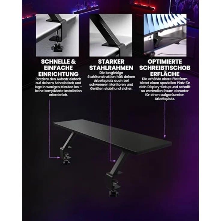 Arozzi Arena Desk Riser Small - Black, Monitorerhöhung mit 20 kg Tragfähigkeit, 15 cm Höhe, 80 x 23 cm Design – Bild 3
