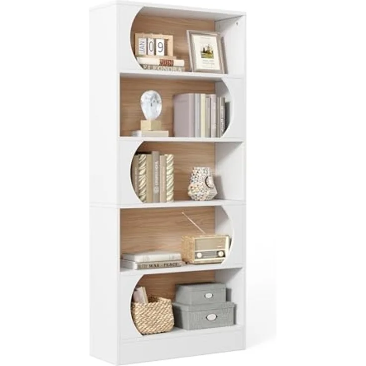 LITTLE TREE 70,8-Zoll Modernes Bücherregal, 5-stufiges freistehendes hohes weißes Bücherregal, großes offenes Bücherregal mit Stauraum, großes Bücherregal für Büro, Zuhause oder Klassenzimmer