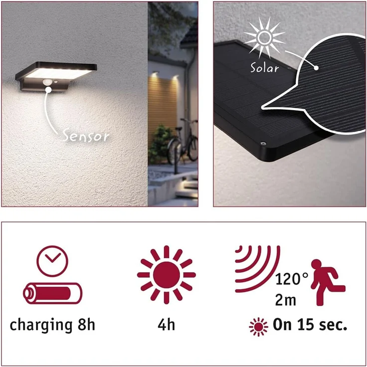 Paulmann 95393 Solar LED Außenwandleuchte Solveig schwarz IP44 3000K – Bild 10