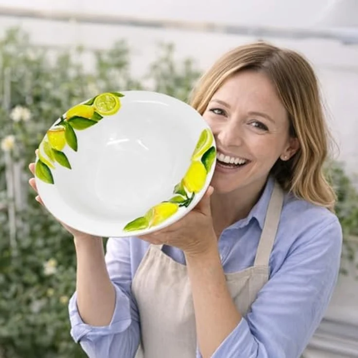Lashuma Obstschale Zitrone, Keramik, (1-tlg), Weiße Servierschüssel mit Zitronen Dekor 26 cm Ø – Bild 3