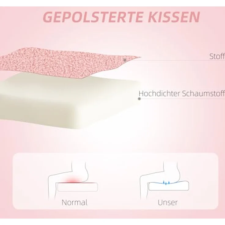 HOMCOM Schreibtischstuhl, Rosa, Drehstuhl mit herzförmiger Rückenlehne und Teddy-Fleece, höhenverstellbar, 45x88x56 cm – Bild 4